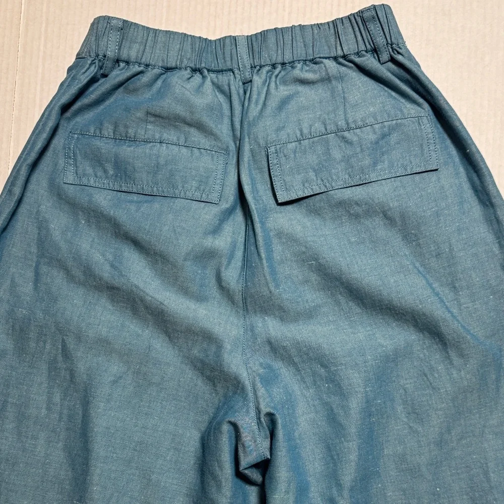 MOUSSY Out Pocket Bag Blue Cargo Pants Cotton Linen Elastic‎ Waist Stacking SZ 1 - Picture 15 of 16